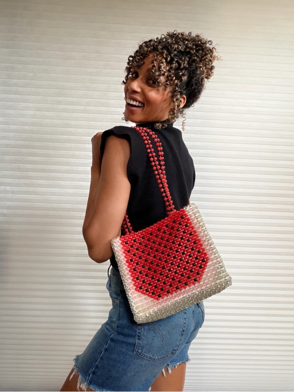 Cynthia Rowley Beaded Watermelon Tote Bag Y2K Statement Art Purse